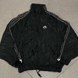 Adidas Black Windbreaker with High Collar and Stripes